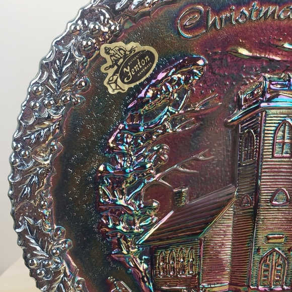 Fenton Iridescent Christmas Plate Deep Red Christmas 1970 Collection Item Retro - Picture 4 of 10